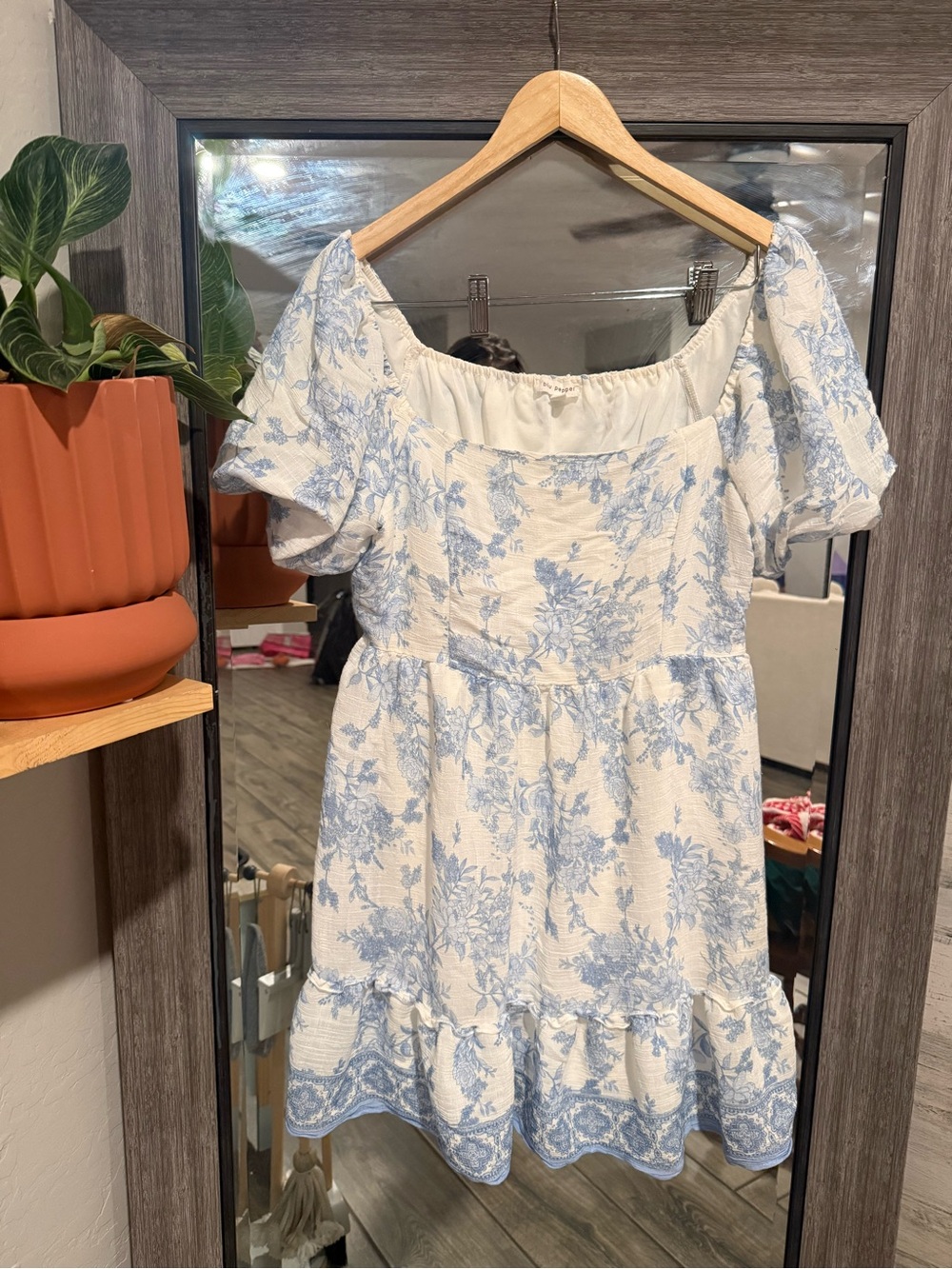 Blu Pepper Cream Mini Dress with Blue Floral Print